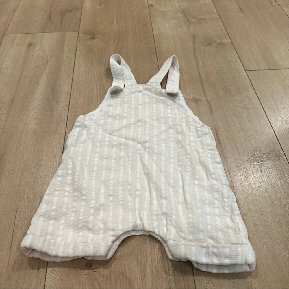 H&M Linen-blend Bib Overalls Cream Ivory striped 4/6m